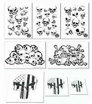 Skull Airbrush Painting Stencil Kit Set of 8 stencils Skeleton Bones &amp; Skulls - £20.90 GBP