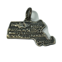 Massachusetts State Charm Sterling Silver Map 925 - £11.18 GBP