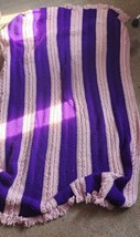 Vintage Purple &amp; Pink Hand Made Crocheted Knit Blanket Afghan Warm Heavy - £78.35 GBP