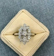 Vintage 1.15 Ct Round Diamond Cluster Engagement Ring 14K White Gold Over - £74.15 GBP