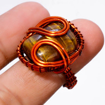 Tiger&#39;s Eye Gemstone Wire Wrapped Handcrafted Copper Gift Jewelry Ring 8&quot; SA 651 - £3.77 GBP