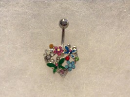 Crystal heart butterfly flower Belly Navel Ring NEW - £4.60 GBP