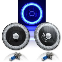 5-3/4&quot; Blue SMD LED Halo Angel Eye Black Halogen Light Crystal Headlight PAIR - $124.95