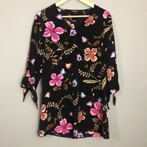 Express Hibiscus Floral Print Tie Sleeve Shift Dress XS Pink/Orange/Black - $14.65