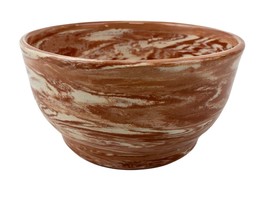 Studio Pottery Bowl Brown Cream Swirl Signed AB 01 Footed Glazed Handmade - £36.56 GBP