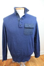 Banana Republic L Blue 1/4 Snap Merino Wool Blend Pocket Pullover Sweater - £18.29 GBP