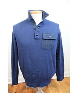 Banana Republic L Blue 1/4 Snap Merino Wool Blend Pocket Pullover Sweater - £18.45 GBP