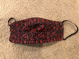 Red Black Green Chill Hot Pepper print handmade cotton face mask reversible - $11.30