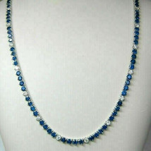 28.10Ct Round Lab-Created Blue Sapphire Necklace 14K White Gold Plated - £203.28 GBP