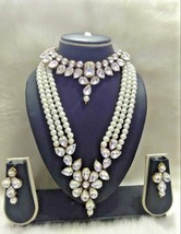Estilo Indio Bollywood Cz Ad Boda Plata Fashion Jewelry Necklace Set Novia - £21.60 GBP