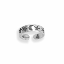 Oxidized Charm Foot Jewelry 925 Silver Moon &amp; Star Toe Ring Women&#39;s Open Finger - £41.58 GBP