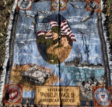 &quot;Veterans of World War II- American Heroes&quot;-Army Navy-Throw Blanket 55&quot; x 46&quot; - £16.74 GBP