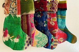 Handmade Kantha BOHO Fabric Christmas Stockings Extra Long 18 Inches Set... - $15.11 CAD+