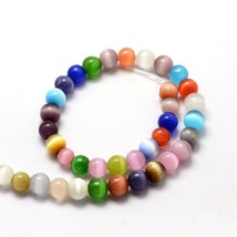 Cat Eye Glass Beads mix colors 1 STRAND strands 8mm round 15 inch strand  CE11 - £2.30 GBP