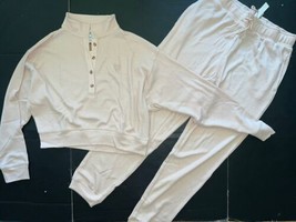 Victoria&#39;s Secret Pink￼ M,L Pj Sleepwear Shirt+Jogger Thermal Beige Soft Pajamas - £55.55 GBP