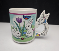 Spring Bunny Rabbit Mug Cup Easter Flowers Bunny Rabbit Handle Ceramic - £7.72 GBP