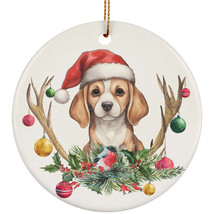 Cute Beagle Dog Santa Hat Deer Antlers Flower Xmas Ornament Ceramic Gift Decor - £11.86 GBP