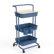 3 Tier Utility Rolling Cart With Cover Board, Rolling Storage Cart With ... - £53.77 GBP