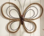 Butterfly Wall Plaque Brown Hemp Rope Metal Wing Accents 28&quot; Wide Nautical - $69.29