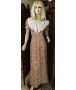 Vintage 1970s Irene Kasmer Calico Tiny Floral Print Maxi Dress Size XS - £48.16 GBP