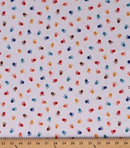Cotton Multicolored Paw Prints on White Dogs Fabric Print by the Yard D683.71 - £9.55 GBP