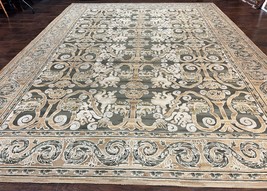 Spanish Rug 11x14 Wool Handmade Vintage Carpet Olive Green Beige Floral - £4,324.17 GBP