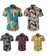 Summer Men 3D Digital Printing Beach Casual Short-sleeved Shirt - £16.00 GBP