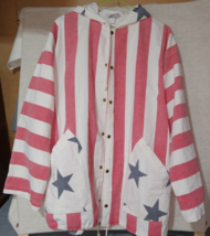 Michigan Rag Co Shell Jacket Patriotic Vtg 80&#39;s Canvas Snaps Stars Stripes Hood - £59.75 GBP