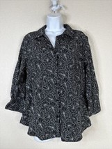 Talbots Womens Size L Blk/Wht Floral Stretch Button Up Blouse 3/4 Sleeve - £6.37 GBP
