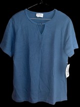 New VTG 80s Women’s Logix Short Sleeve V-Neck Keyhole Ribbed Shirt Mediu... - $18.57