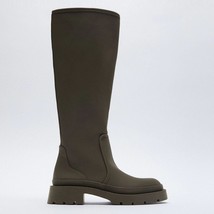 Brand New Ladies Platform Black Boots Fashion Chunky Med Heels Knee High Boots W - £41.17 GBP