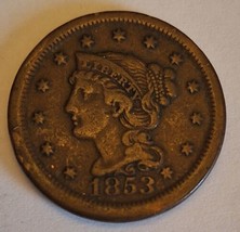 1853 Braided Hair Large Cent VF+ - £31.34 GBP