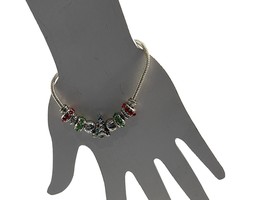 Kohls Holiday Christmas Slide Charm Bracelet Silver Tone Rhinestones Tree Beads - £9.49 GBP