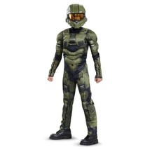 Boys Halo Master Chief XBOX Muscle Jumpsuit &amp; Mask Halloween Costume-sz 4/6 - £17.90 GBP