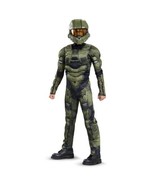 Boys Halo Master Chief XBOX Muscle Jumpsuit &amp; Mask Halloween Costume-sz 4/6 - £18.20 GBP