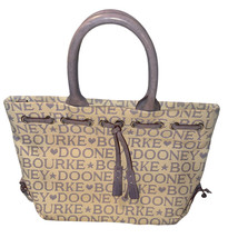 Dooney &amp; Bourke Beige Lavender Hand Bag All Over Font with Hearts And Stars - $39.95