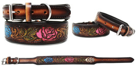 Padded Leather Hand Crafted Tooled Dog Collar 60FK52 - £38.28 GBP+