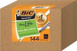 Bic Round Stic Xtra Life Ballpoint Ink Pens, Medium Point (1.0Mm), Black, Count - £24.77 GBP