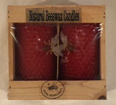 Two Red Pillar 4&quot;x1.75&quot; 100% Beeswax Rolled Candles With Nice Wooden Crate Pkg. - £15.81 GBP