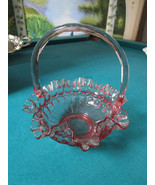 FENTON THUMBPRINT CRANBERRY  RUFFLED GLASS PRESSED BASKET 9 X 8&quot; - 1960&#39;... - $102.89 CAD