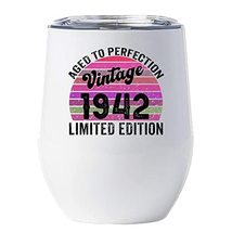 Vintage 1942 Wine Tumbler 12oz With Lid Gift 80 Years Old Perfection Limited Edi - £18.16 GBP