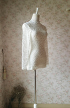 Ivory White Retro Mock Neck Lace Blouse Women Plus Size Long Sleeve Lace Blouse image 3