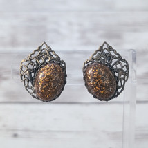 Vintage Clip On Earrings Unusual Dark Orange Tone - $15.99