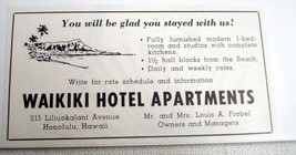 1958 Hawaii Ad Wakiki Hotel Apartments, Honolulu, Hawaii - £6.38 GBP