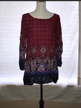 Boho Floral Print Mini Dress, Size Large, Cotton Blend, Crew Neck - $19.99