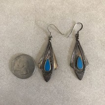 Vtg Southwestern 925 Sterling Silver Turquoise Blue Stone Drop Dangle Earrings - £32.12 GBP