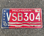 Michigan Expired 1976 Bicentennial Red, White &amp; Blue License Plate #VSB304 - $17.43
