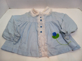 Vintage Toddle Time Blue Stripe Floral Long Sleeve Dress Size 2 26-28 Lbs Button - £11.69 GBP