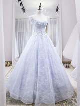 Light purple tulle lace long prom dress, blue evening dress - £146.95 GBP