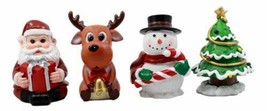 Merry Christmas Santa Reindeer Snowman And Christmas Tree Figurine Set 4&quot;H Jolly - £27.53 GBP